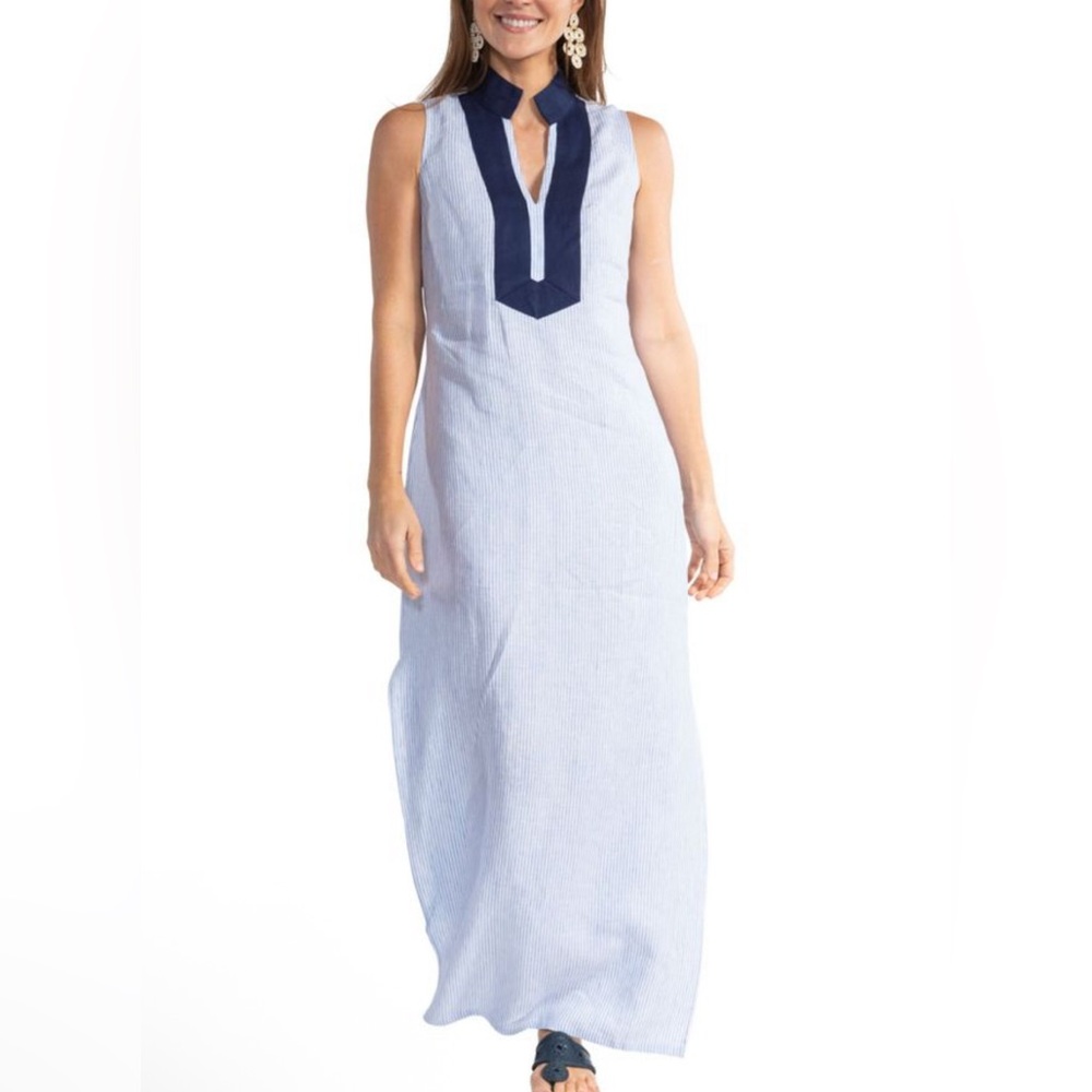 NEW Sail to Sable Striped Linen Tunic Maxi Dress XS